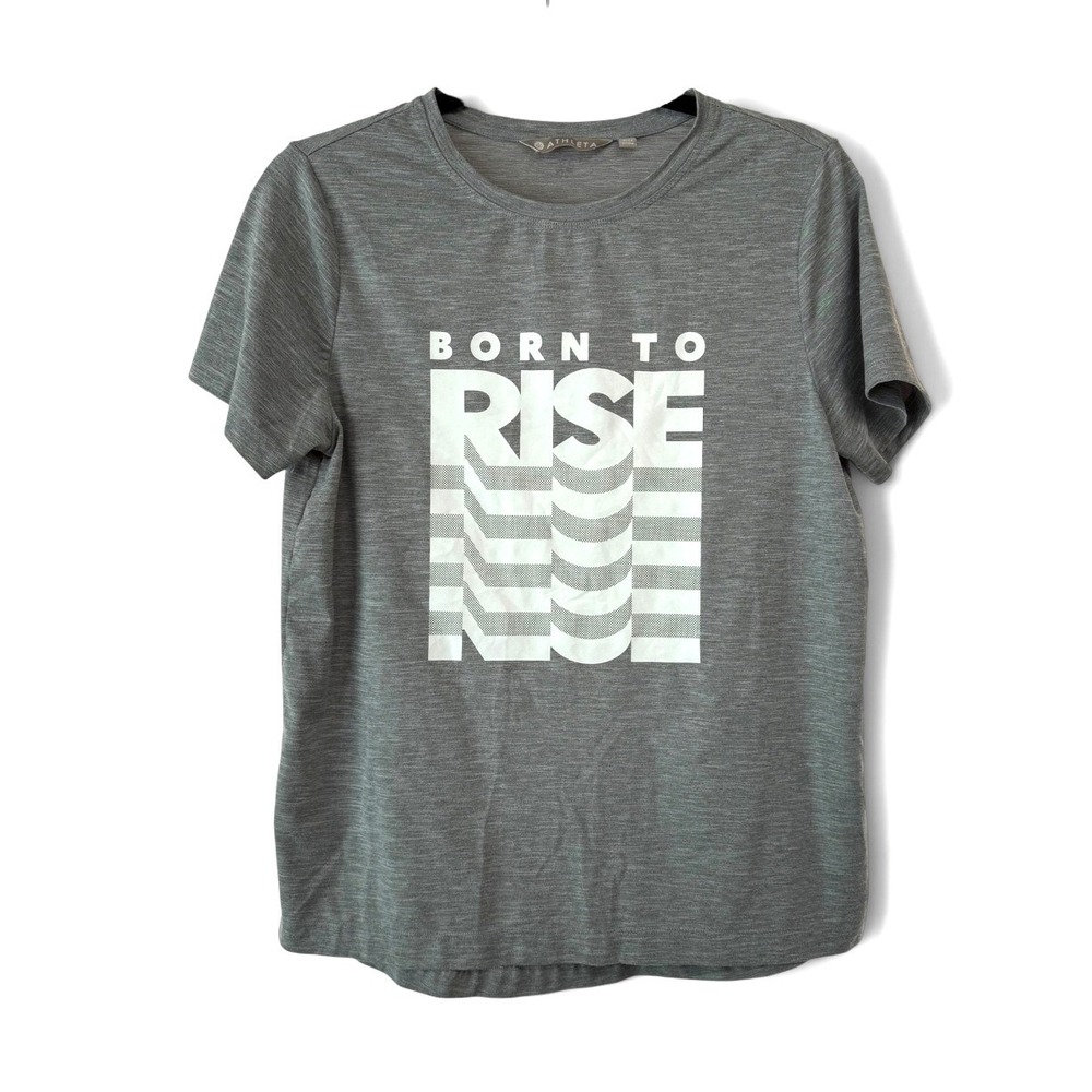 Athleta Born To Rise Graphic Tee Heathered Grey Short Sleeve Active Top